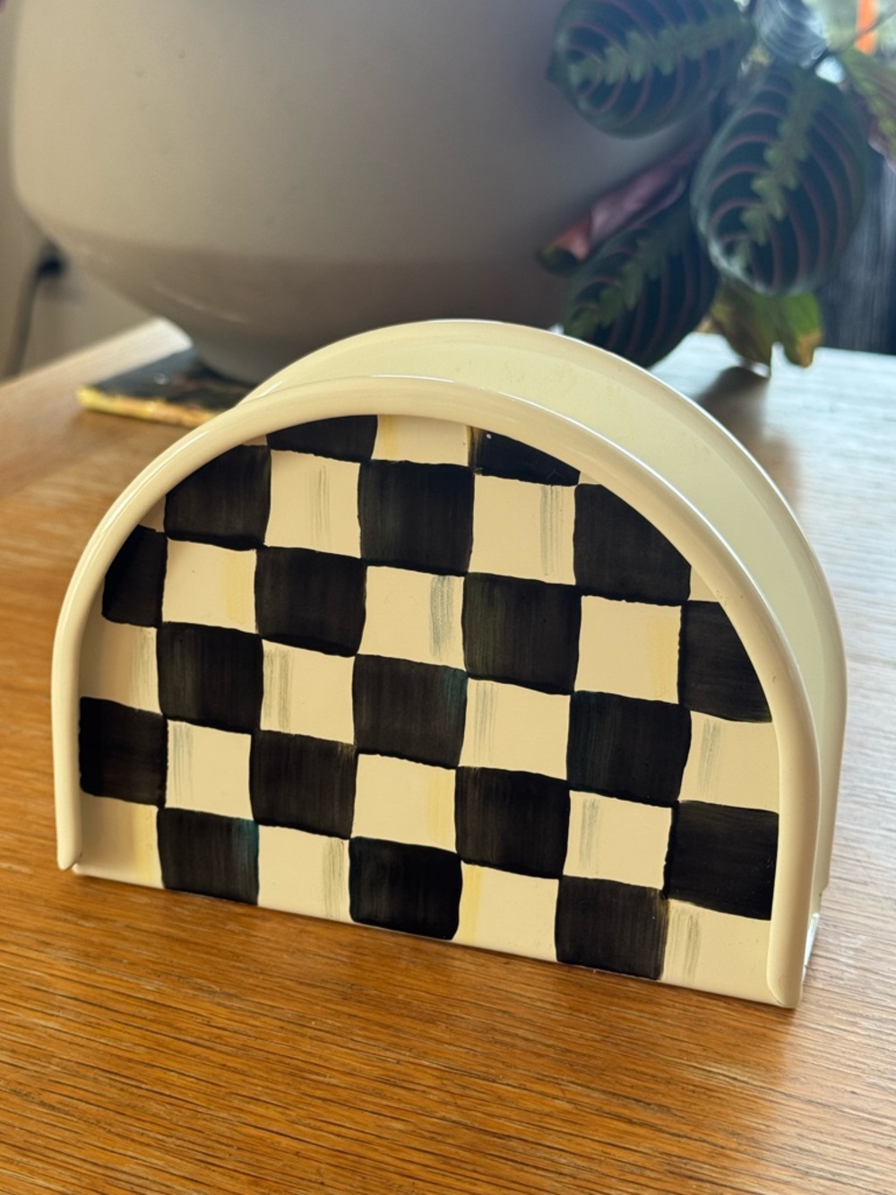 MacKenzie-Childs Enamel Black and White Check Napkin Holder - Picture 2 of 4